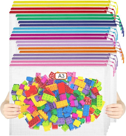 YOPCDJ 20pcs Mesh Zipper Pouch Bags Puzzle Storage Bags, A3 17x12 Inches Large Reusable Clear Zipper Pouches for Travel and Classroom Board Game Organization by YOPCDJ
