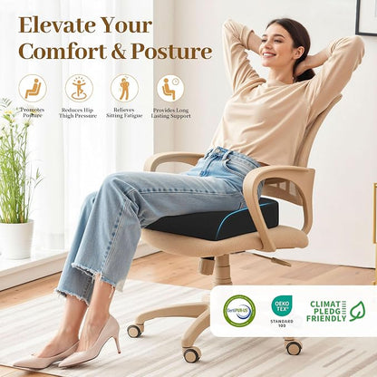 TranquilRelax Memory Foam Seat Cushion for Office Chair, 3-Inch, Black | Medium-firm Support for Long Sitting, Washable Mesh Cover, Non-slip Base, Perfect for Car Seats & Short Drivers - Image 8