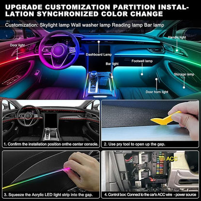 Dreamcolor Acrylic Interior Car LED Strip Light with Wireless APP, RGB 22 in 1 with 175 inches 600 LEDs Fiber Optic Car Ambient Lighting Kits, Music Sync Function Neon LED Strip for Car Accessories - Image 6