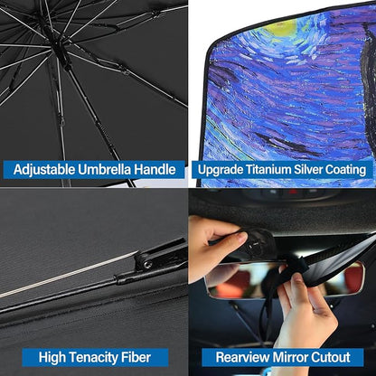 Windshield Sun Shade Umbrella, Blocks UV Rays & Heat, 57"x31.5", Star | Foldable Umbrella Structure Easy Storage, Blocks 99% UV Rays, Fits Most Car Windshields, Protects Interior from Fading - Image 3