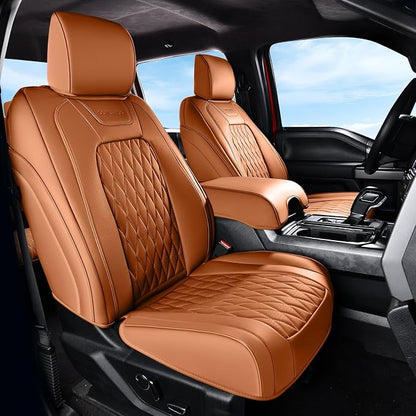 Coverado Premium Leather Front Seat Covers Waterproof Heavy-Duty Protectors Custom Fit for Ford F150 (2015-2026) F250/F350/F450 (2017-2026)-Orange, Stain-Resistant by COVERADOAUTO