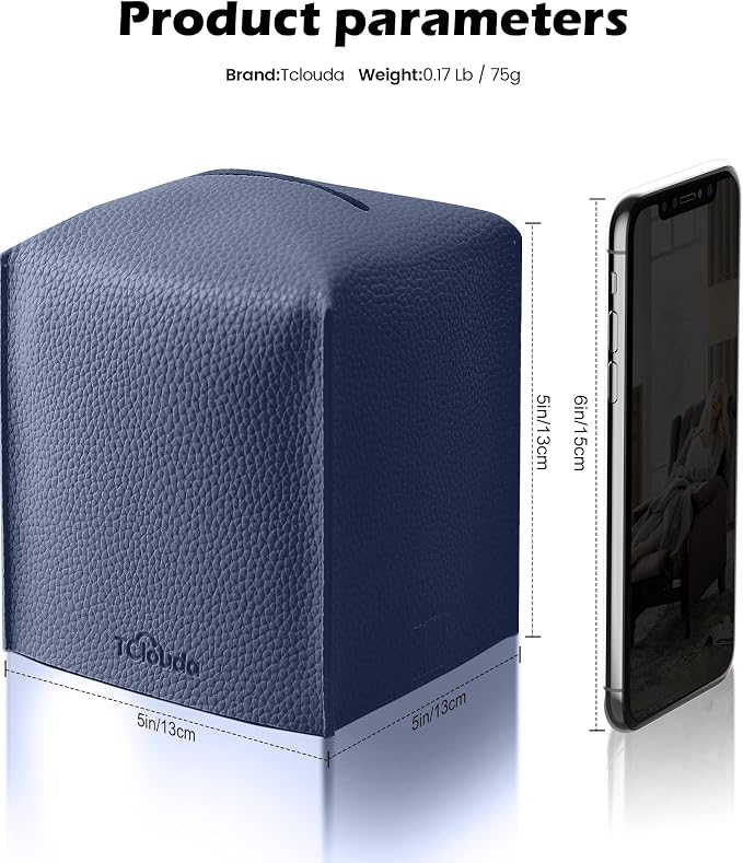 Tissue Box Cover for PU Leather, Modern Simple Solid Color Holder Square Tissue Bag, Ideal for Bathrooms,Office,Car,Outdoor Tent,Dining Table,5"X5"X5", Single Navy Blue - Image 2