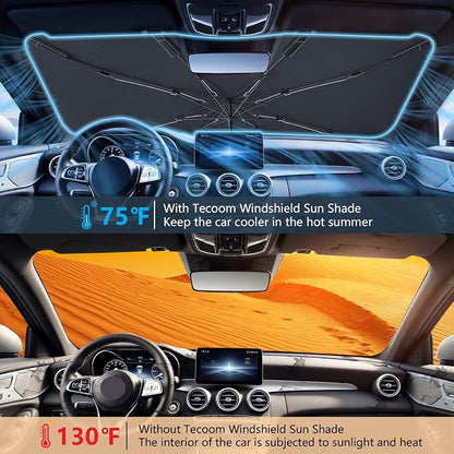 Tecoom Umbrella Sun Shade for Car Front Windshield 57"x32" | Double Heat Shield Coating, Universal for Sedan SUV, Vehicle Window Visor, Automotive Interior Sun Protection UV Block - Image 2