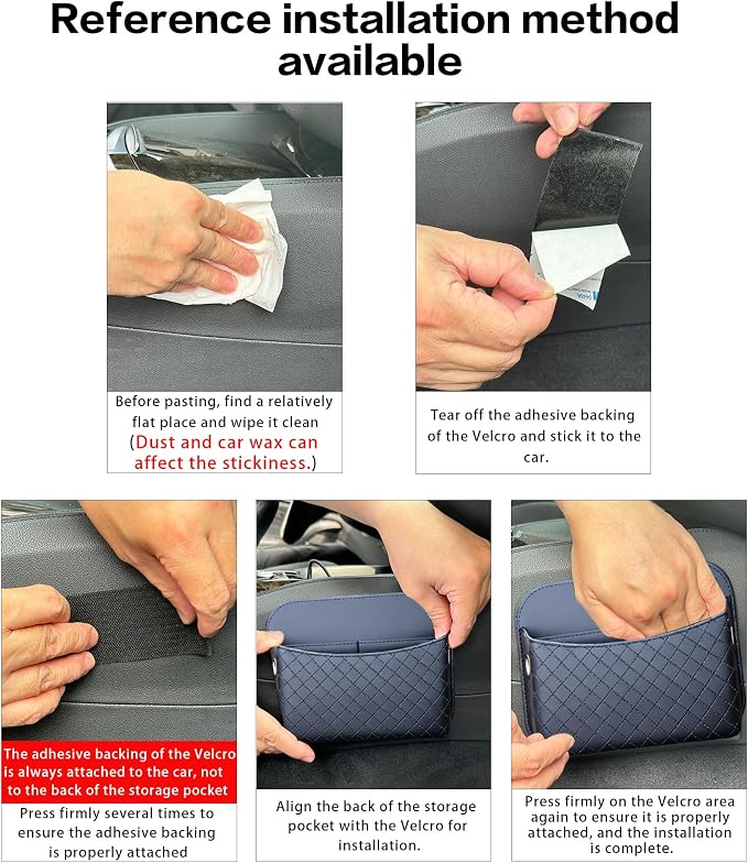 Self-Adhesive Car Seat Side Pocket Organizer with Cable Port - Black PU Leather Storage Pouch for Phone & Keys, Fits Gaps, Console & Door （Glossy Black） - Image 6