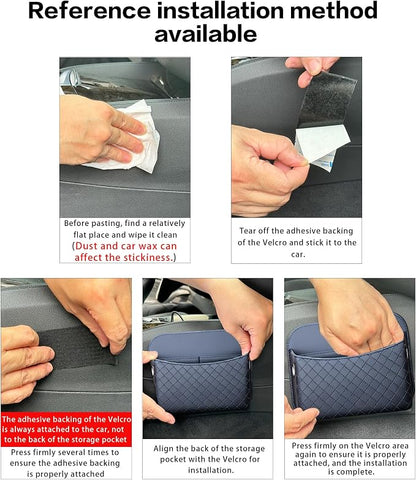 Self-Adhesive Car Seat Side Pocket Organizer with Cable Port - Black PU Leather Storage Pouch for Phone & Keys, Fits Gaps, Console & Door （Glossy Black） - Image 6