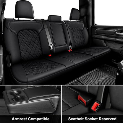 AOMSAZTO Custom Fit Seat Covers for Dodge RAM 1500 2019-2026 Crew Cab Truck | Black lattice Seat Covers, Pickup Truck, Premium Faux Leather, Perfect Fit, Breathable, Water Resistant, Airbag compatible - Image 2