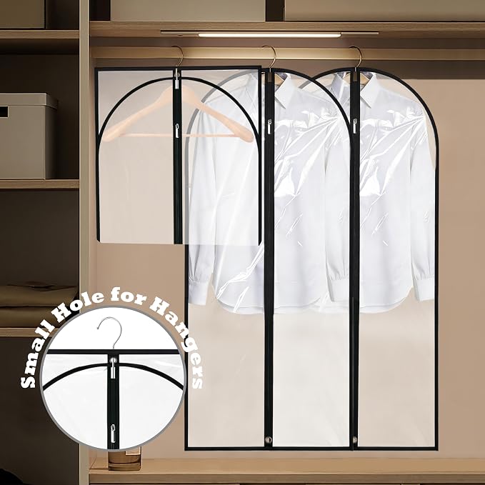 Dress Bags for Gowns Long, 60'' Garment Bags for Hanging Clothes, Suit Bag Cover for Storage and Travel (Clear) - Image 5