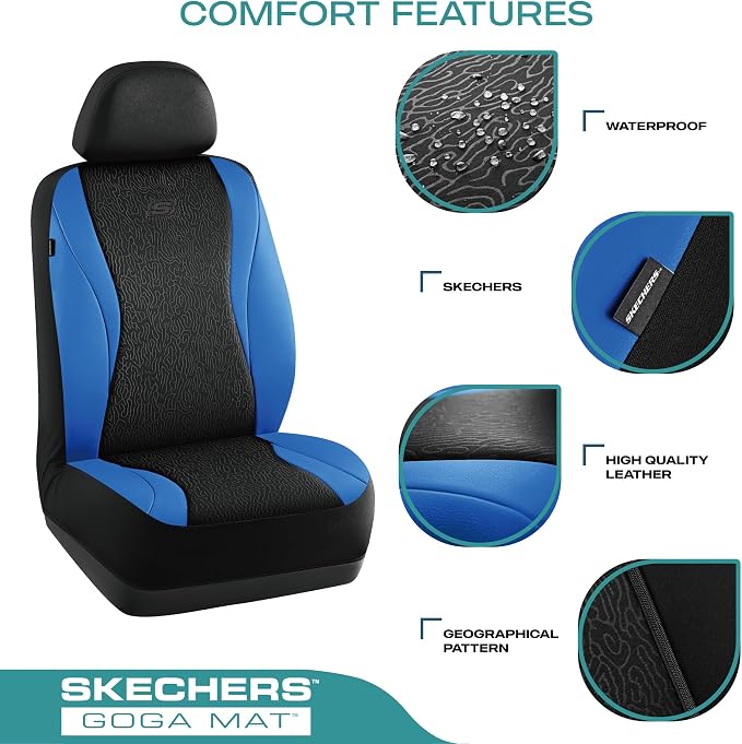 Skechers Car Seat Covers,Leather Seat Covers with GOGA Mat Technology,Waterproof Car Seat Covers Full Sets,Airbag Compatible,Comfort Universal Fit for Most Cars,Vans,Trucks,SUVs,Blue - Image 4