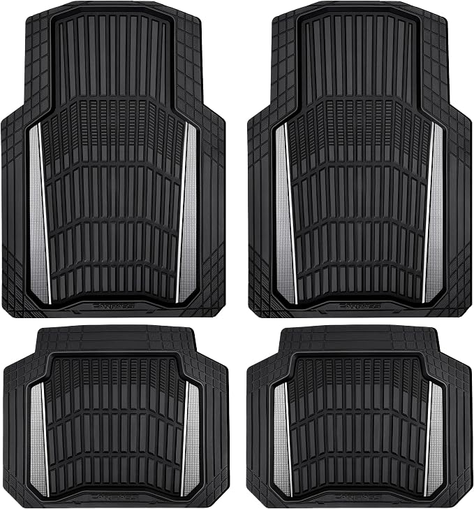 CAR PASS Heavy Duty Rubber Car Floor Mats, Deep Waterproof Car Floor Mats All Weather, Aluminum Film Floor Mats for Cars Non-Slip Universal Trim to Fit for SUVs Trucks Sedans Vans, Black Grey Metallic by CARPASS