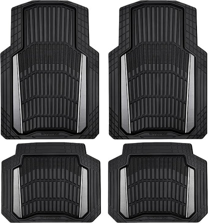 CAR PASS Heavy Duty Rubber Car Floor Mats, Deep Waterproof Car Floor Mats All Weather, Aluminum Film Floor Mats for Cars Non-Slip Universal Trim to Fit for SUVs Trucks Sedans Vans, Black Grey Metallic by CARPASS