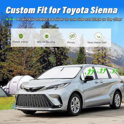 KMF 8pcs Thicken Full Sun Shades for Toyota Sienna 2021-2025 2026 Accessories,Car Window Covers Sunshade for Windshield Side Rear, UV Block and Blackout Privacy for Camping Outdoor - Image 5