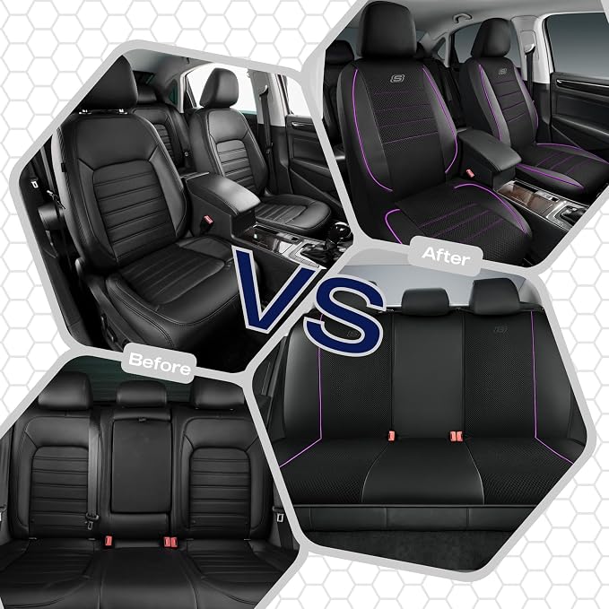 Skechers Air-Cooled Memory Foam Seat Covers,Mesh Thick Car Seat Covers,Piping Leather Car Seat Cover,Airbag Compatible,Automotive Comfort for Most Cars, Vans, Trucks, SUV(Purple, Full Set) - Image 5