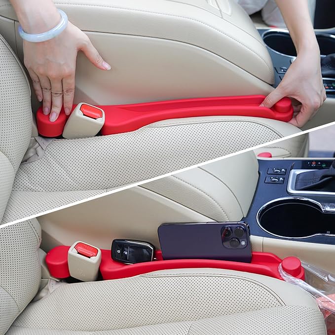 Givifive Car Seat Gap Filler Organizer 2Pack Soft Foam 3IN1 Multifunctional | Seat Side Gap Filler Strip with Slot & Hook Universal Fit Car SUV Truck Fill The Gap Between Seat & Console (Narrow Red) by Givifive