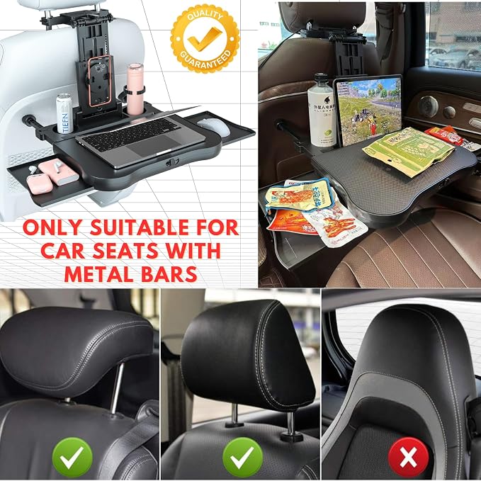 Car Back Seat Tray Table for Older Kids & Passengers, Road Trip Travel | Sturdy Desk Holds Laptop/Meals, 360° Rotatable Phone Holder & Dual Cup Slots, Adjustable Height for Older Kids & Adults - Image 7