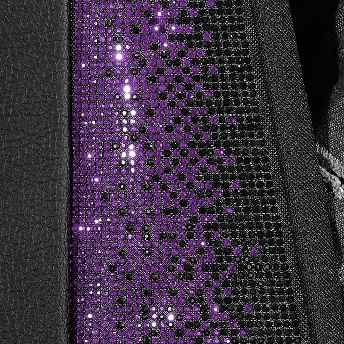 CAR PASS Bling Diamond Leather Car Seat Covers Full Seats Interior Sets, Waterproof Shining Glitter Sparkly Crystal Universal Armrest Fit Automotive Truck SUV Cute Women Girl, Black Purple Rhinestone - Image 7