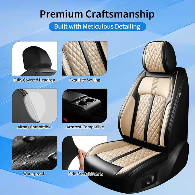 Fit CX-3 Seat Covers Custom Fit for Mazda CX-3 2016-2021, Full Set | Premium Leather Full Coverage Protector, Waterproof, Breathable, Scratch Resistant, Easy Wipe, Airbag Compatible, Black+Beige - Image 7
