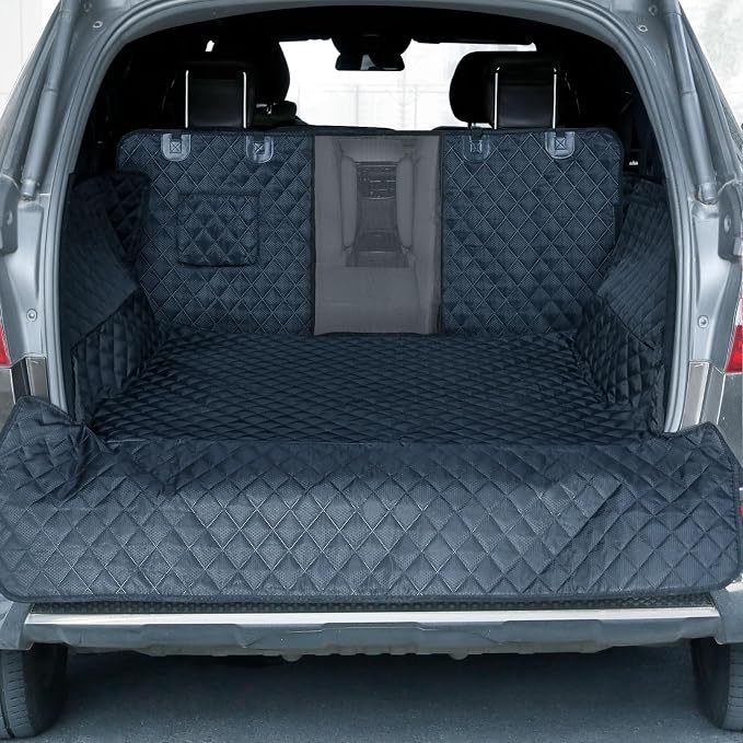 SUV Cargo Liner for Dogs, Trunk Cover with Mesh Window for Pet View | Waterproof Cargo Cover with Bumper/Side Flaps, Dog Seat Cover with Non-Slip Mat, Prevents Scratches, Pet Hair, Mud, and Dirt by PETICON