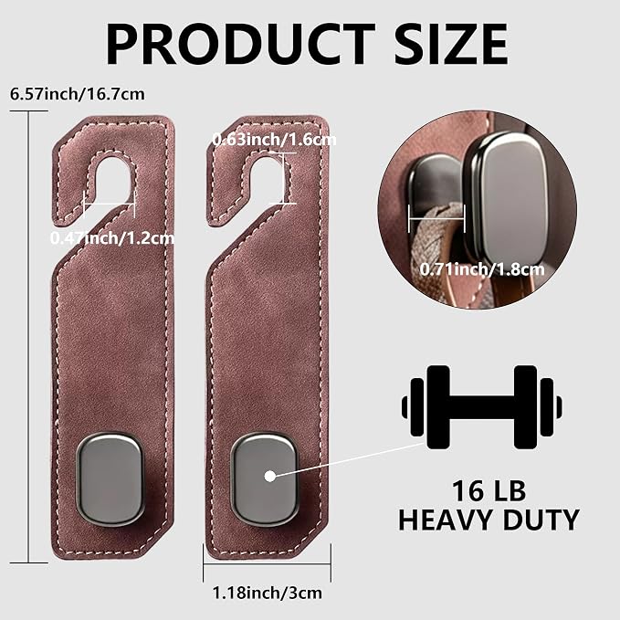 Purse Hook for Car Seat Headrest, Suede Car Purse Hook, Heavy Duty Car Hook Organizer for Handbags, Grocery Bags & Backpacks, Universal Car Hooks for SUV Truck Interior(Brown,2pcs) - Image 2