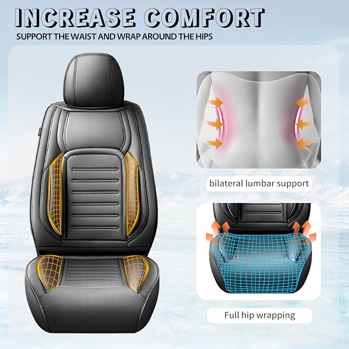 Fit Tundra Car Seat Covers for Toyota Tundra 2007-2025 2026 -Premium Leather, Waterproof，Breathable，All-Weather Seat Cushion Protecto & Airbag Compatible, 2 Front Seat Black - Image 7