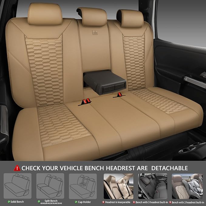 CAR PASS 3D Foam PU Leather Car Seat Covers Full Set,Tan Breathable Faux Leather Seat Covers for Car,Anti Slip Universal Fit for SUVs Vans Sedan Truck Automotive,Armrest Airbag Compatible All Beige - Image 4