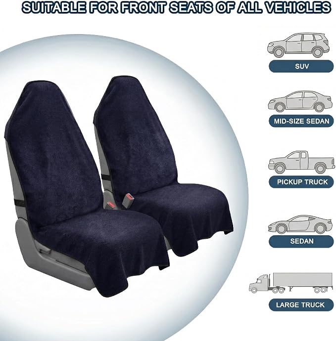 Car Seat Towel Cover, 2pcs Universal Front Seat Protector for Cars, SUVs and Trucks, Sweat Towel Car Seat Cover for Gym, Yoga, Swimming, Pets and Family Travel - Image 5