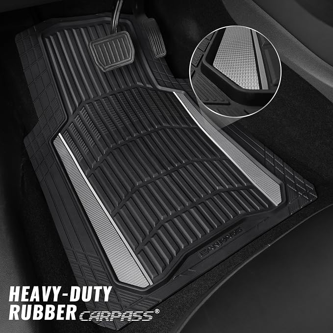 CAR PASS Heavy Duty Rubber Car Floor Mats, Deep Waterproof Car Floor Mats All Weather, Aluminum Film Floor Mats for Cars Non-Slip Universal Trim to Fit for SUVs Trucks Sedans Vans, Black Grey Metallic - Image 2