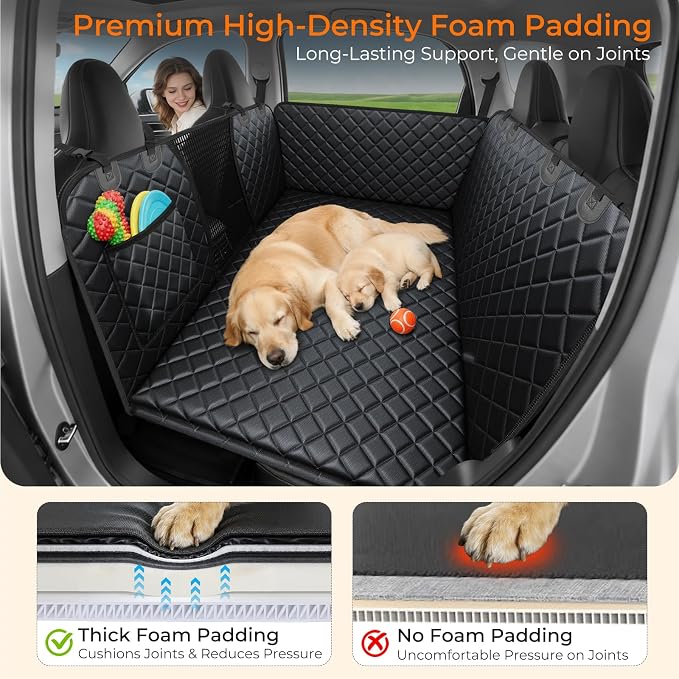 URPOWER Hard Bottom Dog Back Seat Extender, Fits Tesla Model Y | Supports 550 lbs, Stable 3-Panel Hard Bottom, Added High-Density Foam for Comfort, Waterproof 900D Oxford, 45% More Space - Image 5