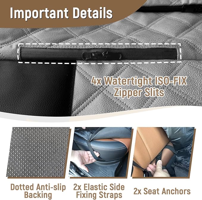 Dog Car Seat Cover for Back Seat, Heavy Duty Nonslip Car Seat Protector for Child Car Seat, Waterproof Bench Seat Cover for Dogs and Kids, Compatible with Armrest, Fits Sedan (Grey) - Image 6