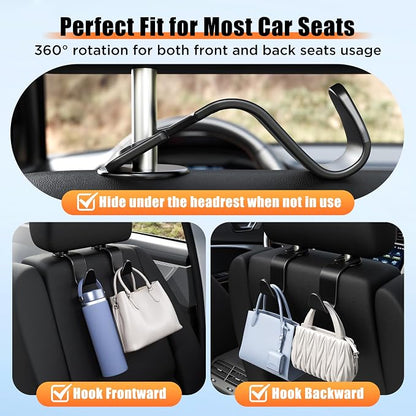 Amooca Car Seat Headrest Hooks 4-Pack Storage Organizer Holds 55 lbs | Universal Fit Most Car/SUV/Truck, Anti-drop, Hanger for Backpack Umbrella Water Bottle Coat Purses Handbags Groceries, Black - Image 4
