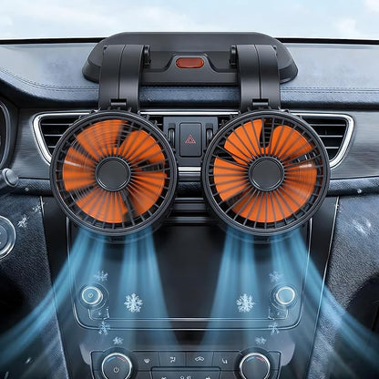 24V Dual Head Car Fan for SUV Truck RV, 2-Speed 360° Rotate | Cigarette Lighter Powered，Dual-head independent 360° rotation，2-speed turbo airflow，24V universal compatibility - Image 6