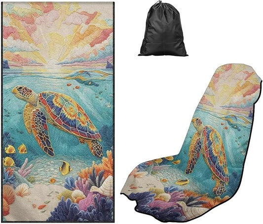 Coral Print Car Seat Towel Covers Front Seats Sea Turtle Print Automotive Seat Covers with Storage Bag Multi-Purpose Absorbent Microfiber Towels by Baxinh
