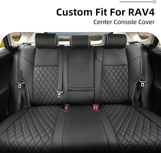 Lolcar Rav4 Seat Covers Custom Fit for Toyota Rav4 (for Hybrid) 2019-2025 LE,XLE,XLE Premium,Limited,Woodland Edition, Leather Truck Seat Cover Full Set for SUV,Faux Leather (Black Gray Grid) - Image 5