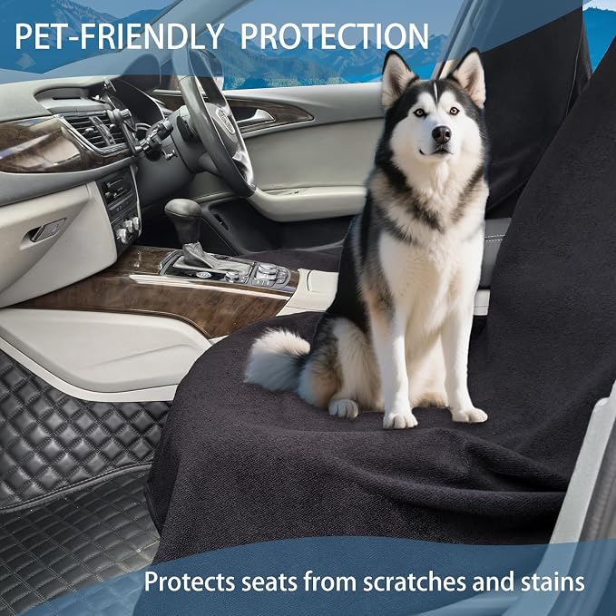 Towel Car Seat Covers - Super Absorbent Front Seat Protectors for Gym, Pets & Travel | Quick-Dry Towel Fabric | Universal Non-Slip Fit for Sedan, SUV, Truck (1 Pack Black) - Image 6