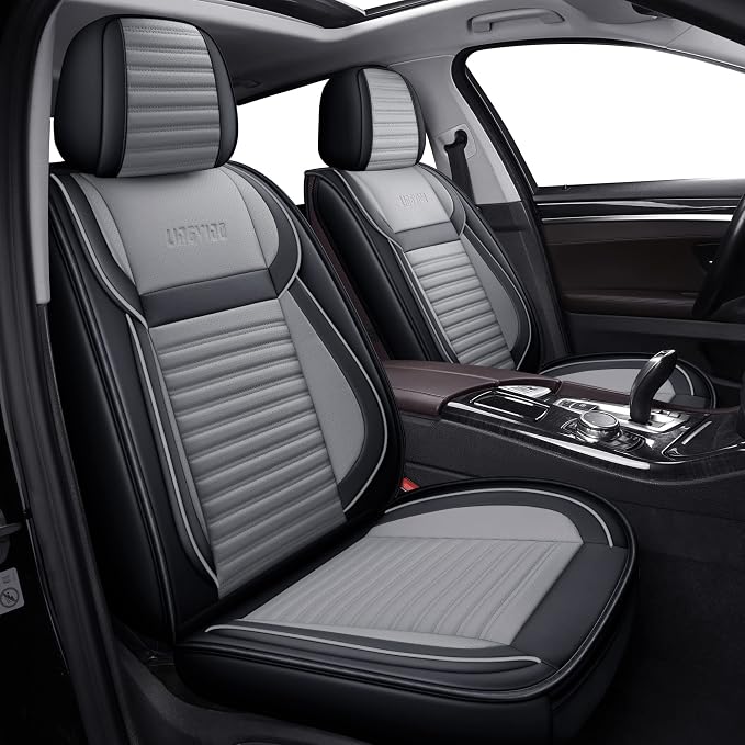 Front Car Seat Covers, Faux Nappa Leather for Sedan SUV, 2 Seats | Waterproof, Breathable and Airbag Compatible, Helps Reduce Slipping, Gray+Black by LingvidoSeatCover