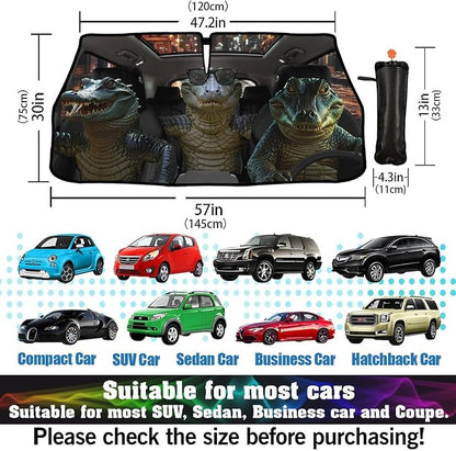 CHILL·TEK Funny Animal Car Windshield Sun Shade Umbrella, Funny Crocodile Car Sun Shade Umbrella, Block UV Rays Heat Foldable Windshield Umbrella Sun Visor Protector - Keep Vehicle Cool for Cars SUV - Image 5