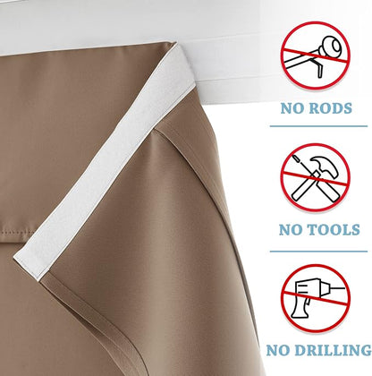 RYB HOME Blackout Door Window Curtains for Kitchen Back/Front Frchen Door | Self Adhesive, Privacy Glass Window Curtain, Half curtains for Windows, Thermal Insulated, W26 x L40, Mocha, 1 Panel - Image 3