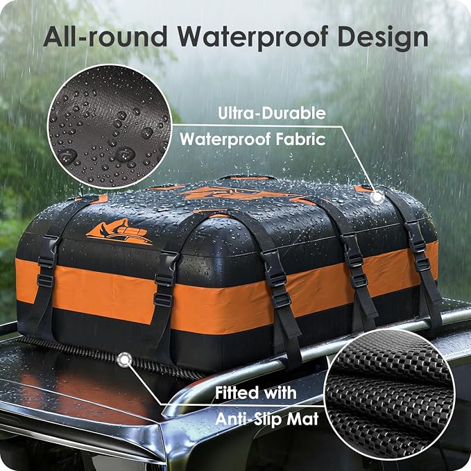 Car Rooftop Cargo Carrier Bag 15-20 Cubic Feet(20Cu.Ft-Orange) - Image 2