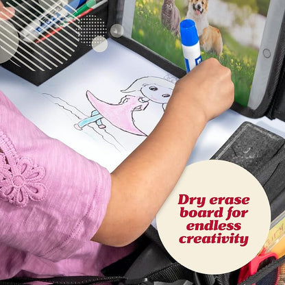 Lusso Gear Travel Car Seat Tray - Dry Erase Board & Secure Tablet Holder for Toddler Travel - Durable 600D Oxford Cloth with Snack & Toy Compartments for Road Trip Essentials for Kids - Pink Unicorn - Image 6