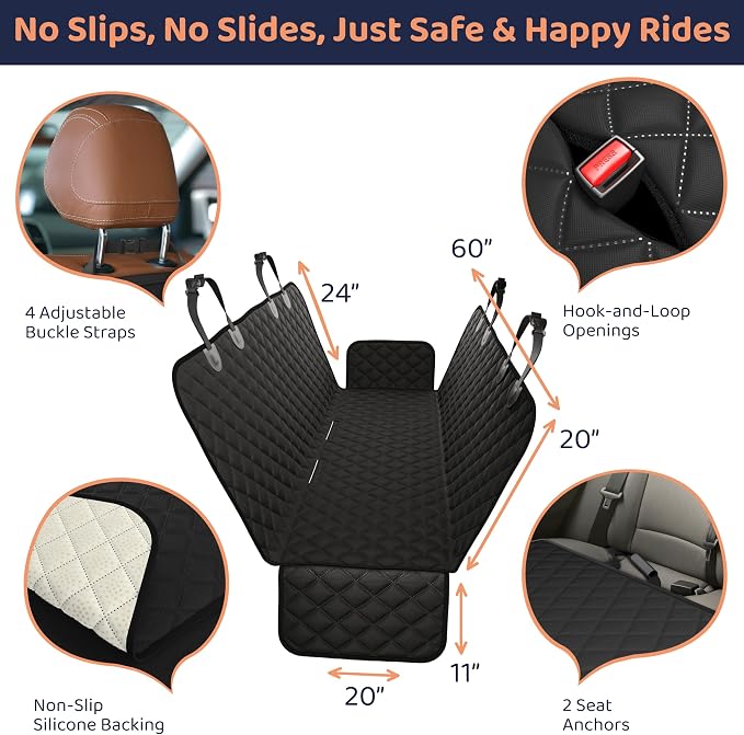 XL Dog Car Seat Cover for Back Seat, Waterproof Hammock for Car, SUV & Truck, Non-Slip Backseat Cover for Dogs, Heavy-Duty Dog Hammock Style Seat Protector Pets, Easy to Install & Clean - Image 4