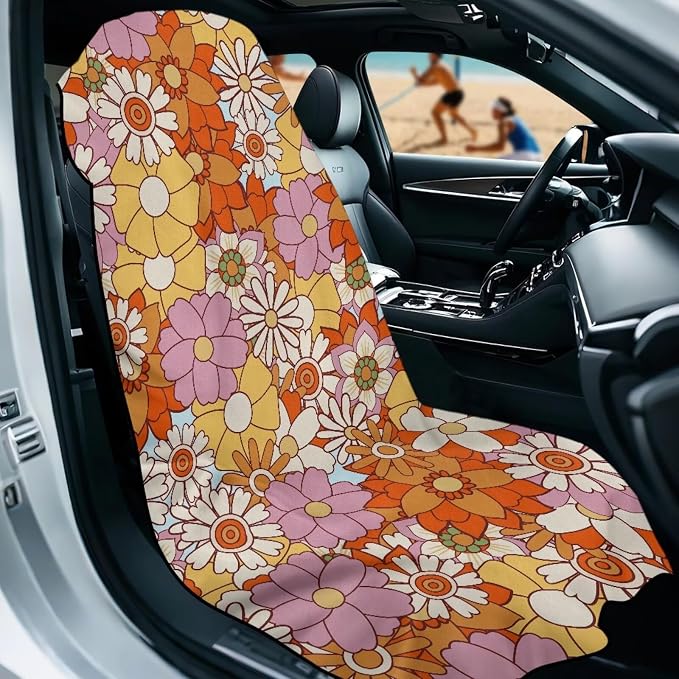 SEANATIVE Hippie Flowers Sweat Towel Car Seat Cover for Gym Running Athletes Fitness Workout, Auto Seat Pet Protector, Sports Towel Seat Covers for Cars - Image 2