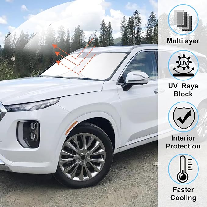 Windshield Sun Shade Sunshade for 2020-2026 Hyundai Palisade | Full covered for windshield, Foldable & Durable, Block UV Rays, Reduce Heat, Easy to install, Keeps Car Cooler - Image 2