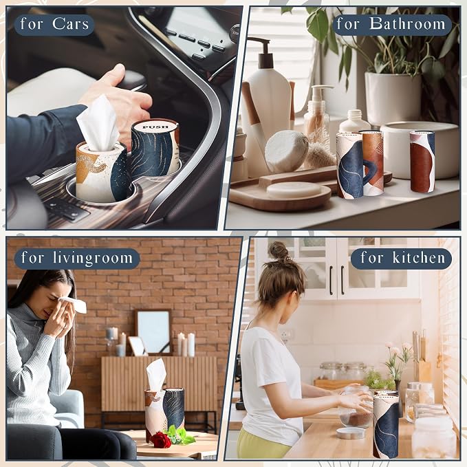 Outus 12 Pcs Boho Car Tissues Cylinder Holder with 3 Ply Facial Tissue Bulk Black White Round Tissue Holder Travel Tissues Boxes Container for Car Cup Wedding Birthday Party - Image 5