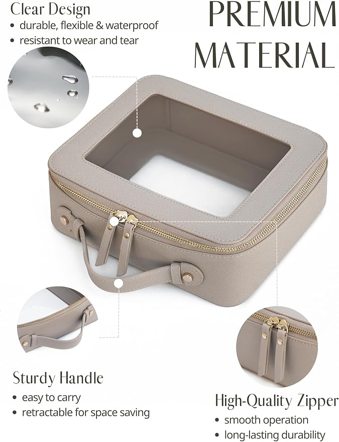 Clear Makeup Bag Set 2 Pack Travel Cosmetic Case Toiletry Bag with Zipper Make Up Case Traveling, Stone, Medium and Large - Image 3