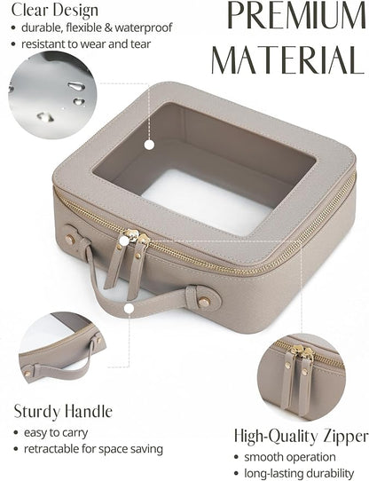 Clear Makeup Bag Set 2 Pack Travel Cosmetic Case Toiletry Bag with Zipper Make Up Case Traveling, Stone, Medium and Large - Image 3