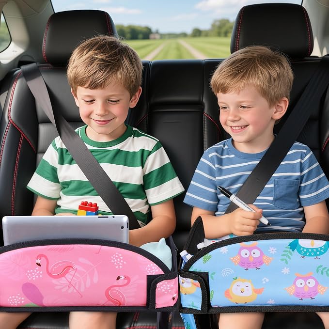 Kids Travel Tray for Toddler Car Seat, Road Trip Activities for Kid | Toddler Car Activities with iPad Holder Stand, Roadtrip Essentials with Dry Erase Board & Cooler Cup Holder, 2PC - Image 2