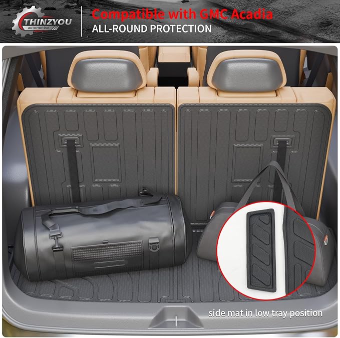 Trunk Mat with Backrest Mat for 2017-2023 GMC Acadia 6&7 Seats | Cargo Mat Cargo Liner Trunk Liner TPE All Weather Back Seat Cover Protector 2022 Acadia Accessories - Image 5