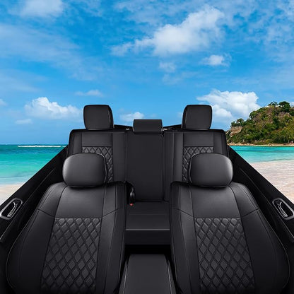 Huidasource Upgrade Jeep Grand Cherokee Seat Covers, Full Coverage Waterproof Leather Car Seat Covers, Custom Seat Cushion Protector Fit for Jeep Grand Cherokee 2011-2021 (Full Set/Black) - Image 6