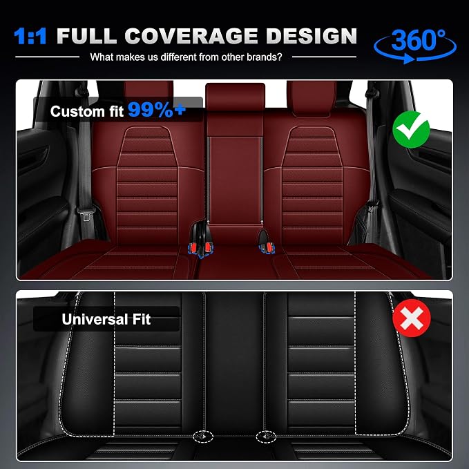 Seat Covers Custom Fit for CRV 2017 2018 2019 2020 2021 2022 | CR-V Faux Leather Car Seat Cover Full Set Front & Rear Car Seat Protector(Burgundy,5 Seats) - Image 6