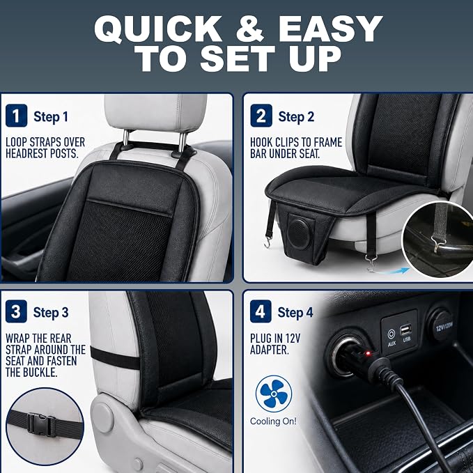 Zone Tech Black Cooling Car Seat Cushion 2-Pack 12V Automotive Adjustable Temperature Comfortable with Improved Air Circulation, Universal Fit for All Vehicles - Image 6