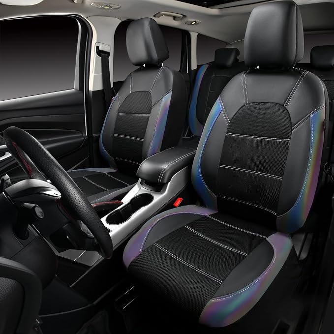 CAR PASS Leather seat Covers,Automotive Universal Sport car seat Cover Super 5mm Composite Sponge Inside,Airbag Compatible fits Most SUVs, Trucks,and Vans (Full Set,Chameleon Iridescent Reflective) - Image 2